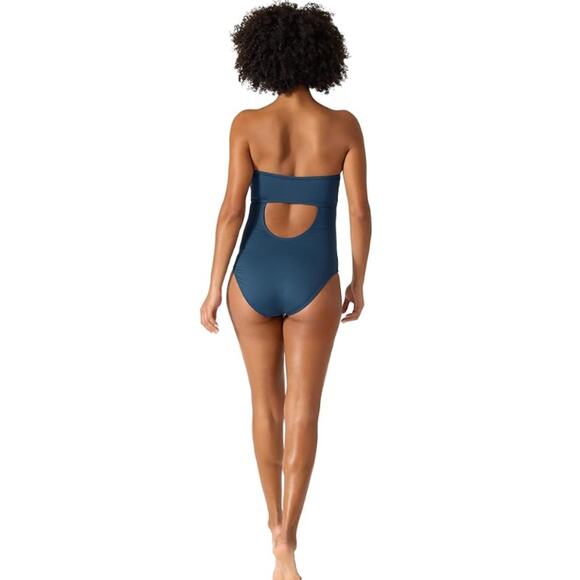 TOMMY BAHAMA Palm Modern Bandeau One-Piece Swimsuit Size 8 Blue Midnight Sea NWT - Picture 3 of 14